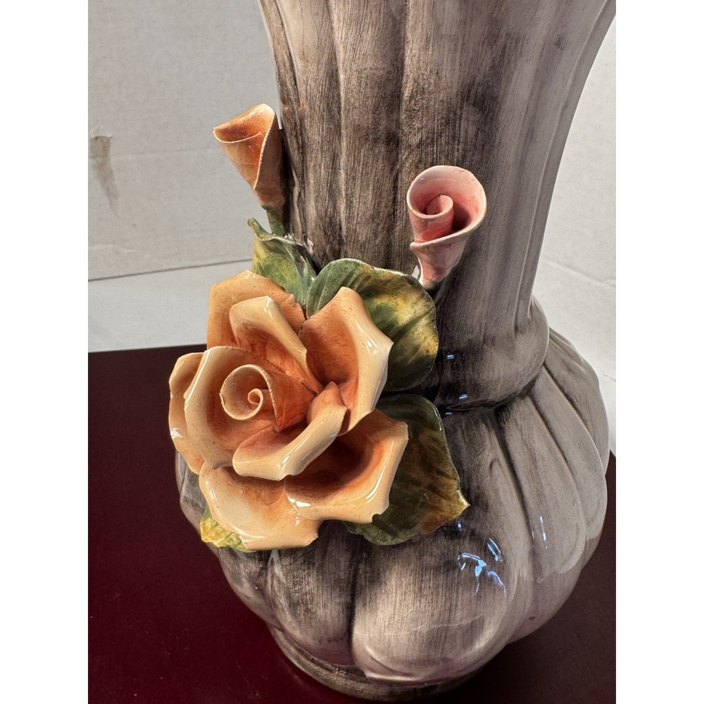 Vintage Italian Crown Capodimonte Vase 12" Ceramic AS1032 Italy - Picture 9 of 16